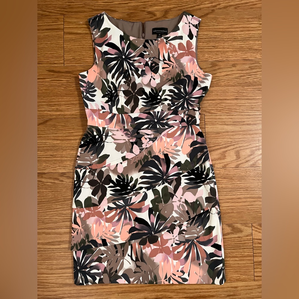 Connected Apparel Pink and Black Floral Dress